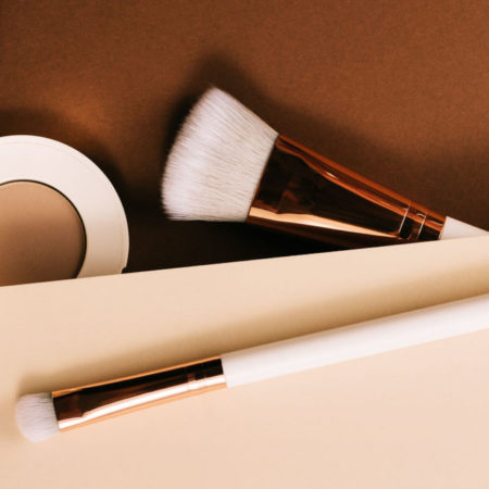 Elegant eyeshadow and brushes from above.